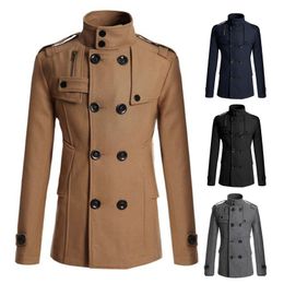 Men's Wool Blends Stylish Winter Men Solid Wool Blend Coats Fashion Brand Men Long Wool Coat Double Collar Thick Wool Blend Overcoat Male 230915