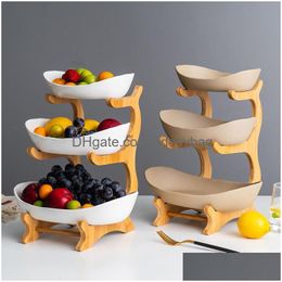 Dishes Plates Living Room Home Candy Dish Two-Layer Plastic Fruit Plate Snack Creative Modern Dried Basket Drop Delivery Garden Kitche Dhb87