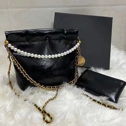 Fashion Pearl Chain women's Makeup Bag Vintage Metal Shoulder strap Crossbody bag Metal lettering 23bag with gift box