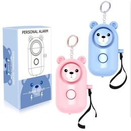 Abs Bear Self Defense Keychains Personal Alarm Keychain Led Flashlight Keyrings Safety Security Alert Device Key Chain For Women Men Kids El