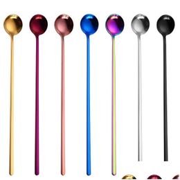 Spoons Stainless Steel Coffee Scoops With Long Handle Colorf Kitchen Stirring Spoon Ice Cream Dessert Tea Tools Drop Delivery Home Gar Dhutr