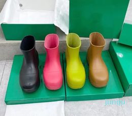 Women Designer Short Rain Boots Light Waterproof Casual Shoes Genuine Leather Rubber Oversized Sole Candy Colors High Qualit