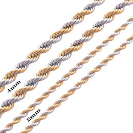 Width 2mm and 4mm Stainless Steel Rope Chain Gold Necklace Statement Swag 316L Stainless Steel ed Necklace Gold Chain222y