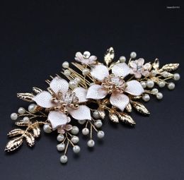 Hair Clips Pearl Flower Bridal Comb Women Wedding Accessories Golden Jewelry Bride Clip