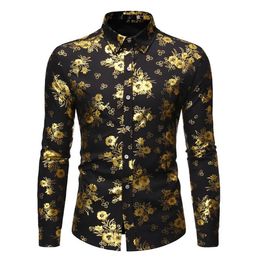 Shiny Floral Print Button Up Shirt Men 2021 Luxury Slim Fit Long Sleeve Dress Shirt Mens Party Wedding Prom Tuxedo Shirts Male199o