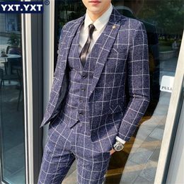Men's Suits Blazers Suit 2023 in Blazer Vest Pants Stripe Plaid Slim Male Formal Elegant Business Evening Wedding Set 230915