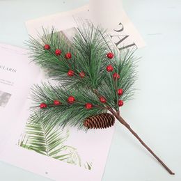 Decorative Flowers Artificial Christmas Pine Branch Berries Plastic Material Beauty Plant Decoration Tree Accessories