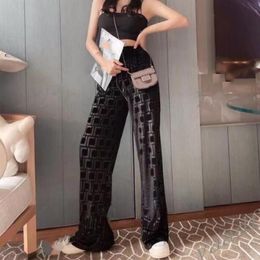 Spring Fall Designer Pants Women Fashion Coral velvet wide leg Pants F letter 3D embossment high waist loose casual239G