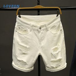 Men White Denim Shorts New Summer Men Holes Short Jeans Cotton stretches Casual2452