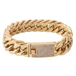 Link Chain Design Stainless Steel Bracelet 15mm 7-11 Inches Curb Cuban Gold Colour Bracelets For Men Women2234