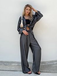 Women s Tracksuits 2023 Women Casual Summer Denim look Long sleeve blouse pants sets 230915