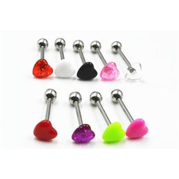 Tongue Rings 100Pcs Glitter Heart Tongue/ Nipple Ring Barbells Straight Bar 14G1.6Mmx16Mm Body Piercing Jewellery Drop Delivery Dhgarden Dhkis