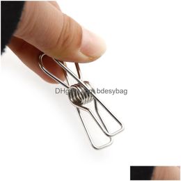 Filing Supplies 10Pcs Clothes Hanging Pegs Clips Clamps Sier Binder Modern Stainless Steel Metal Spring Home School Supply Drop Delive Dh6Kc