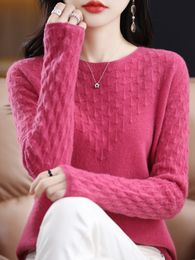 Women's Sweaters Spring Autumn 100 Pure Merino Wool Pullover Sweater Women Oneck Hollow Longsleeve Cashmere Knitwear Female Clothing Grace 230915