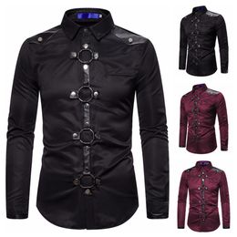 Men's Slim Shirt 2019 Winter New Foreign Trade Men's Gothic Style Rivet Casual Long Sleeve Shirt Costume241p