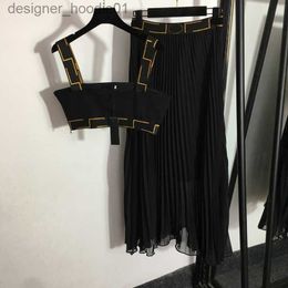 Basic Casual Dresses Women Black Dresses Vests Sexy Halter Tops Dress Creative Embroidery Female Camis Dresses Set L230916