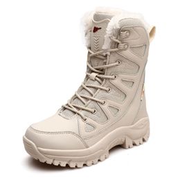 Boots Winter Leather Women Plush Warm Couple Snow Lace Up Waterproof Ankle Outdoor Work Shoes Botines Female 230915