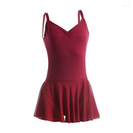 Stage Wear Adult Ballet Dress Double Spaghetti Straps Sleeveless Leotard Bodysuit With Mesh Skirt Dance Leotards For Women