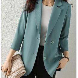 Women's Suits Chic Simple Notched Neck Blazer Nine Quarter Sleeve Jackets Fashion Coats Ladies Korean Office Clothing Spring Summer