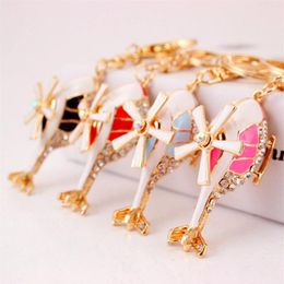 Newest 3D Aircraft Helicopter Shape Enamel Alloy Rhinestone Pendant Car Key Rings Cute Metal Keychain Lobster Clasp Key Chains276q