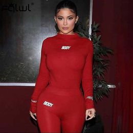 FQLWL Body Letter Sexy Club Outfit Two 2 Piece Set Women Bodysuit Leggings Women Matching Sets Elastic Fitness Ladies Tracksuit T2237u