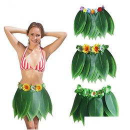 Other Festive Party Supplies Hawaiian Grass Skirts Artificial Silk Green Leaves Ha Skirt Costume Patry Decorations Children Kids Adt S Dhmvj