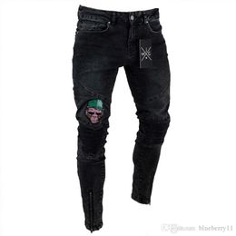 Men's Jeans Mens Skinny Black Blue Rip Slim Fit Stretch Casual Denim Street Wear Biker Hole Hip Hop S-4XL1567