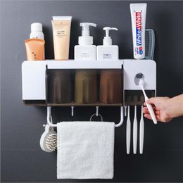 Multifunctional Bathroom Toothbrush Holder Set With Cups and Automatic toothpaste Dispenser Wall Mounted Electric Toothbrush Stora2580