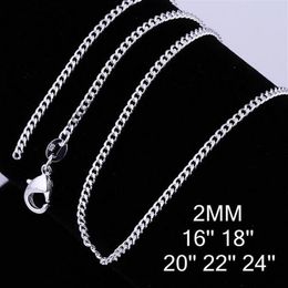 2MM 925 Sterling Silver Curb Chain Necklace Fashion Women Lobster Clasps Chains Jewelry 16 18 20 22 24 26 Inches GA262230p