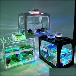 Aquariums Desktop Aquarium Fish Tank With Light Battery Type Small Supplies Drop Delivery Home Garden Pet Dhyno