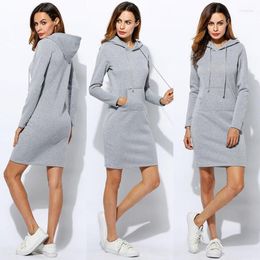 Casual Dresses Women Sweatshirt Dress Hooded Long Sleeve Loose Plus Size Warm Ladies Pocket Female Midi 2023 Spring Winter Clothing