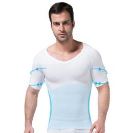 Men's Body Shapers Shaping Tshirt V-neck Men Compression Tops Short Sleeve Slimming Abdomen Waist Trainer T-shirts Shapewear318G