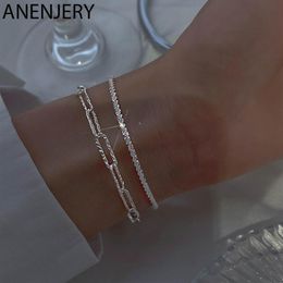 925 Sterling Silver Shiny Chain Bracelet Simple Light luxury Bracelets For Women Jewelry Gifts275E