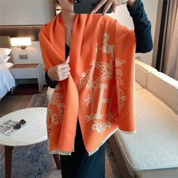 22% OFF New Live Carriage Oblique Label Autumn and Winter Scarf Women's Fashion Warmth Double-sided Neck Long WrapWDFL