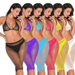 Bras Sets Summer Women Rhinestone Bikini Set Crystal Diamond Push-up Hollow Out Bathing Suit Swimsuit Two Piece Swimwear210Y