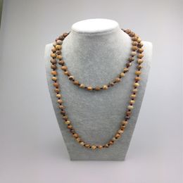 ST0009 8mm New Design Picture Jasper Stone Bead Necklace Making 42 inch Long picture stone necklace297j