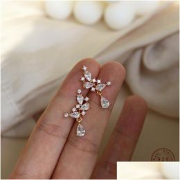 Eyebrow Jewelry 925 Sterling Sier Korean Version Simple Pave Crystal Earrings Women Classic Temperament Party Gift Drop Deliv Dhgarden Dhwzc