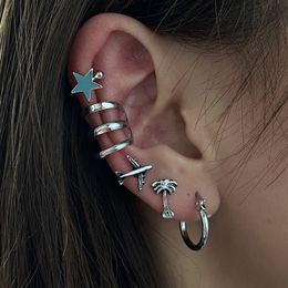 S3764 Fashion Jewellery Stud Hoop Earrings Set Star Aeroplane Coconut Tree Multiple Ear Clip 5pcs/set