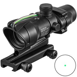 Hunting Scope 1X32 Tactical Red Dot Sight Real Green Fibre Optic Riflescope with Picatinny Rail for M16 Rifle