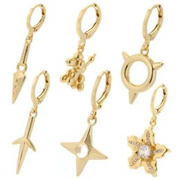 Hoop & Huggie Ninja Shuriken Dangle Pendant Drop Earrings For Women Gold Dog Flower Ear Rings Punk Hip Hop Party Korean Fashion 20283A