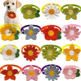 Dog Apparel 50pcs Sun Flower Style dog Bow ties Pet Adjustable Puppy Collar Tie for Small Medium Bowties 230915