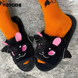 Slippers Halloween Bat Slippers Pumpkin Slippers Women Winter Plush Flat House Slides Cartoon Cute Furry Flip Flop Man Halloween Shoes babiq05