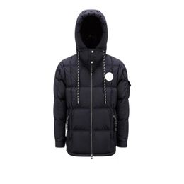 Chest Embroidery Badge Mens Down Jacket Arm Pocket Badge puffer jacket Hat Colored Drawstring men down jackets Winter Hooded warm 229I