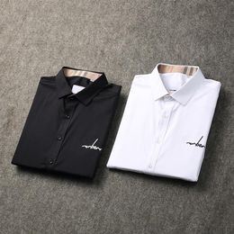Men's Dress Shirt Flex Collar Slim Fit Long Sleeve Shirts Designer Brand Plaid Pattern Letters Print 2023 Spring Autumn Casua275c