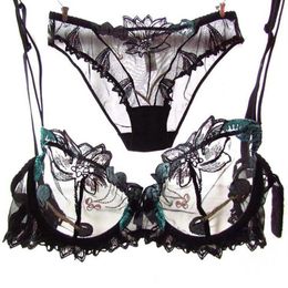 Women Underwer Lingerie Set Sexy Bra Brief Sets Push up Transparent Lace Embroidery Unlined Thin Black Bra Panties White Bra Y2001280E