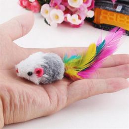 10Pcs Funny Soft Fleece False Mouse Cat Toys Colourful Feather Playing Kitten Toy Random Color264M