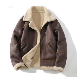 23ss Autumn Designer Large size motorcycle suit with plush and thick fur integrated warmth and casual coat loose lapel trend cotton coat for men