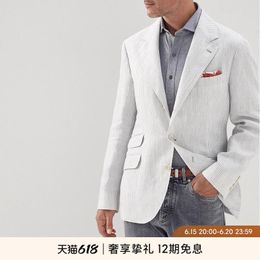 Men's Suits Custom Tailor Made Bespoke Business Formal Wedding Casual Ware Jacket Coat White Grey Striped Linen Spring Summer