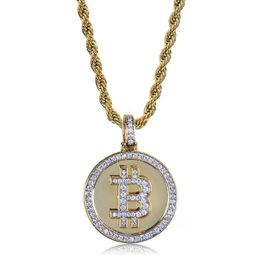Chains Hip Hop Iced Out Rhinestone Coin Pendant Necklace BTC Mining Gift For Men Women With Rope Chain291c