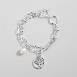 Charm Bracelets ALLYES Tree Of Life Pearl Pendant Bracelet For Women Retro Multilayer Oval Beaded Silver Color Chain Jewelry